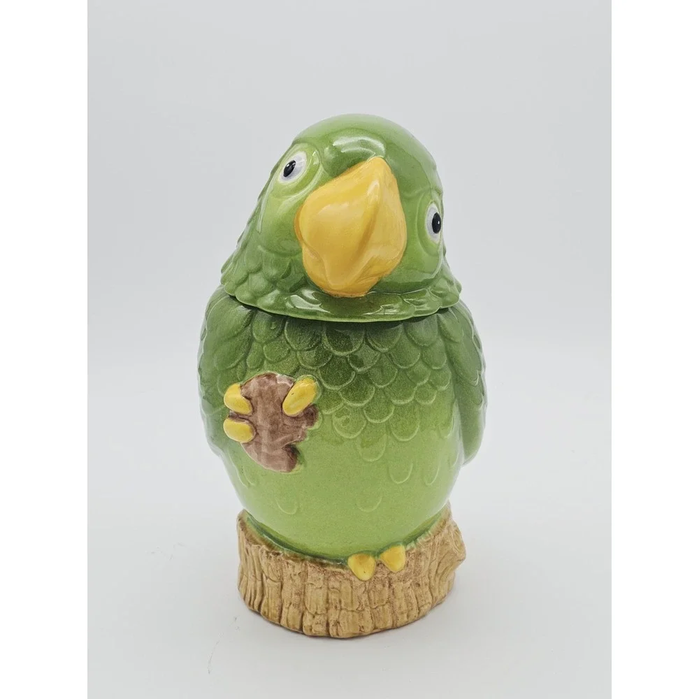 Poppytrail Metlox California Green Parrot Cookie Jar Vintage 1950s-70s, 11.25
